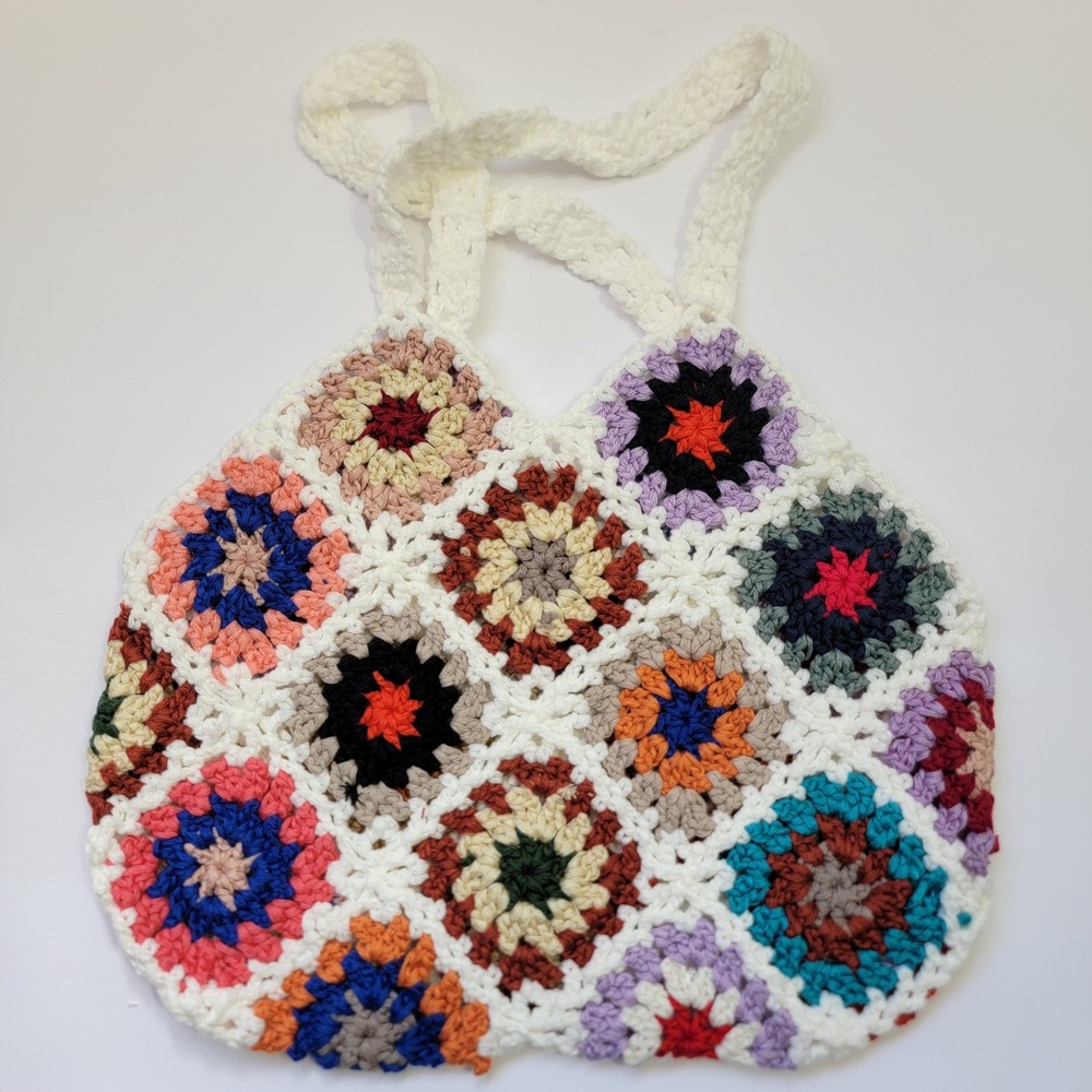 NEW Handmade Crochet Knit Granny Squares Mini Tote Bag Boho Hand Bag‎ - Picture 2 of 8